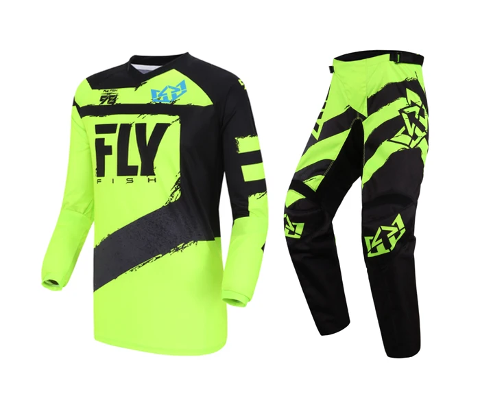 Новые 2019 летучей рыбы Гонки Черный F 16 Джерси и Пант Combo размеры MX ATV/BMX/MTB для