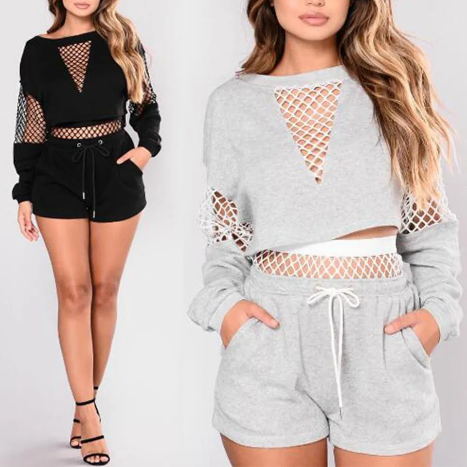 2019 Модный повседневный Женский пуловер комплект из 2 предметов футболка + шорты