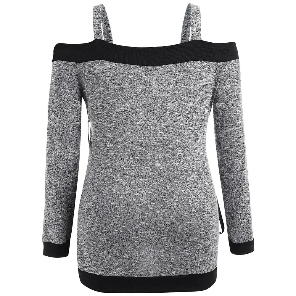 Wipalo Plus Size Spaghetti Strap Cold Shoulder Long Sleeves T-Shirt Women Casual Solid Weaving Tie Top Spring Fall Clothing 5XL | Женская