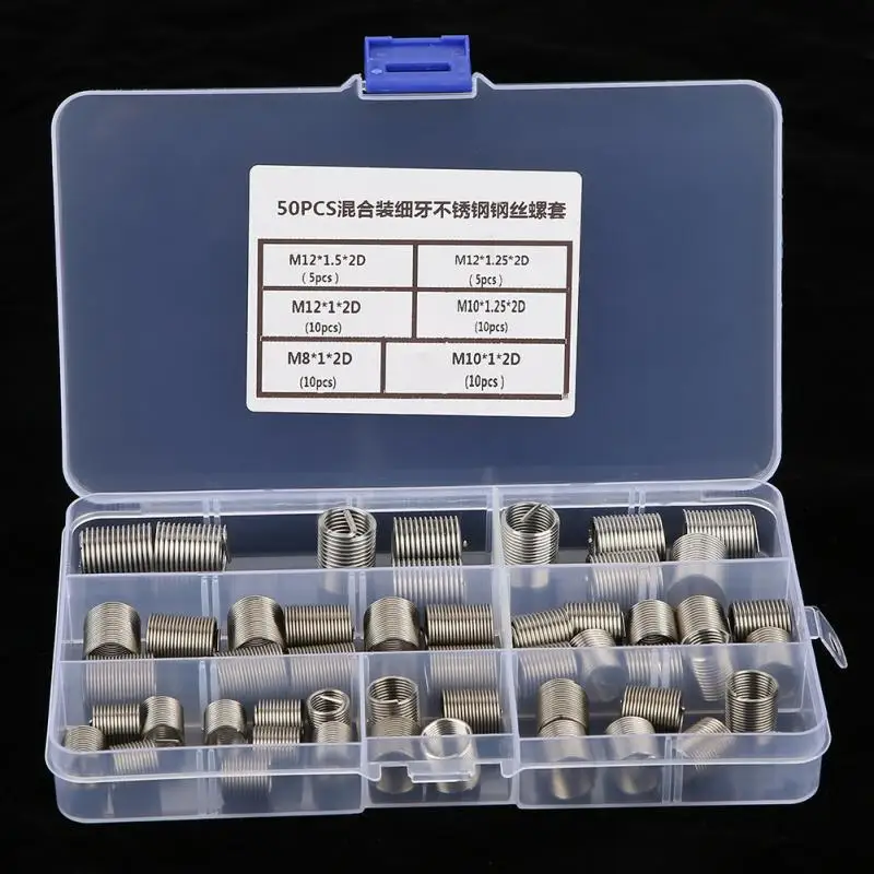 50 шт. M8/M10/M12 * 2D тонкая Резьбовая вставка спиральная проволока из нержавеющей