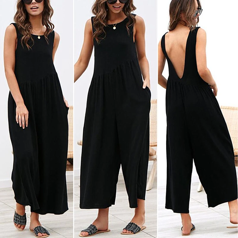 Женский комбинезон с круглым вырезом без рукавов пляжный Свободный открытой