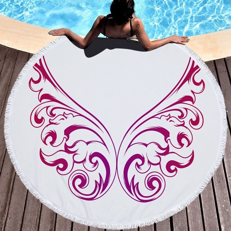 Летнее пляжное полотенце из микрофибры с белыми крыльями и кисточками большие