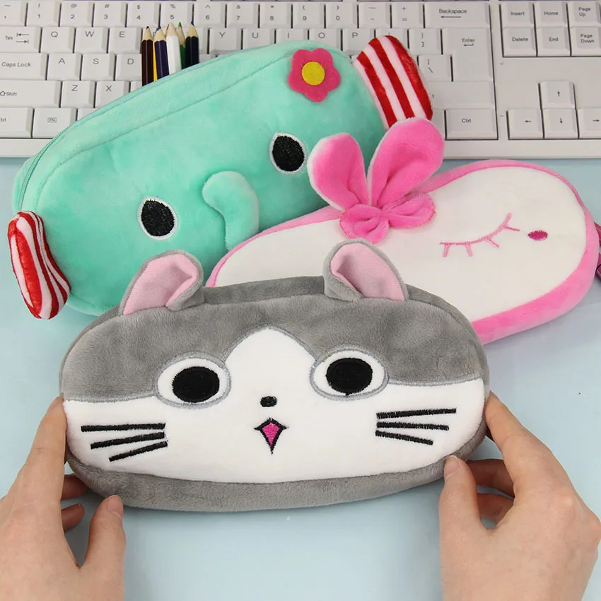 1PC Cute Cartoon Plush Pencil Case Kawaii School Kids Cat Elephant Box Animals Stationery | Канцтовары для офиса и дома