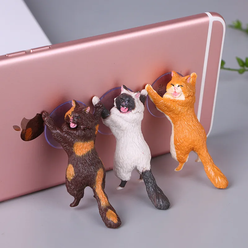Cute Cartoon Cat Phone Holder Car Mount Sucker Bracket Simulation Animal Universal For Sumsung iPhone X 8 7 6s 6 Wholesale | Мобильные