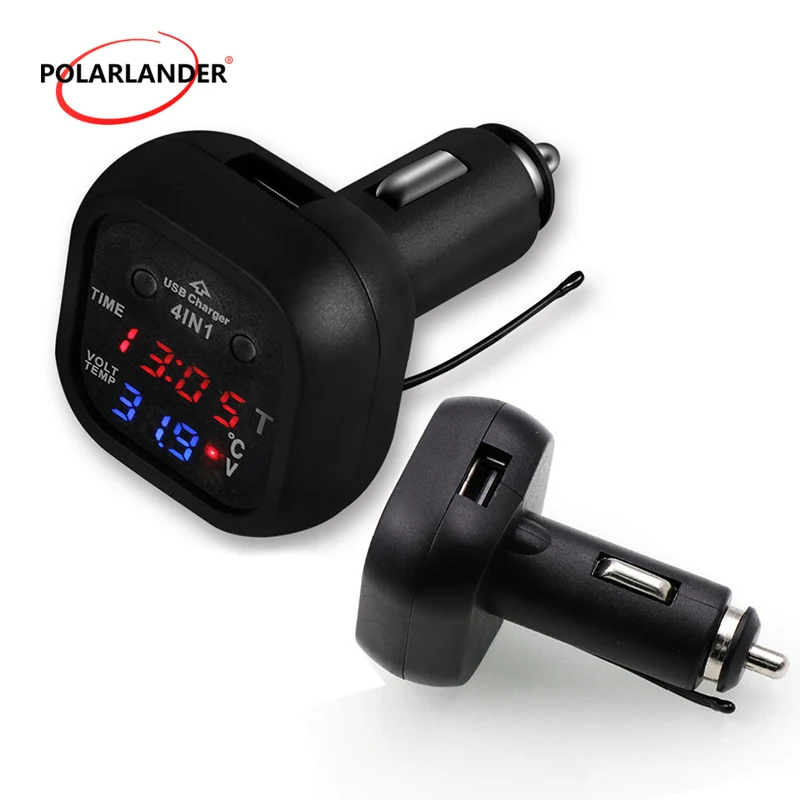 High Quality Car Voltage Temperature Clock Display 4in1 2.1A Usb Charger Battery Monitor Voltmeter For Android Phone | Автомобили и