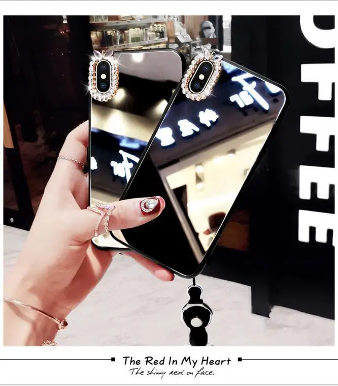 Fashion Luxury Phone case for OPPO R9S R11S Plus R15 Vivo X20 plus X21 Rhinestone glass mirror diamond phone cover with Lanyard |