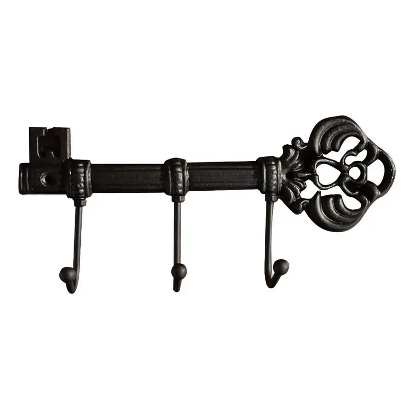 

Vintage Cast Iron Key Shape Storage Hook Up Decorative Wall Mounted Storage Hook With 3 Hooks Hanger Rack