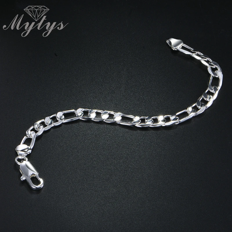 Mytys 8mm Wide 20cm Long Figaro Chain Bracelet Unisex Jewelry for Men and Women Simply White-Gold B1066 | Украшения и аксессуары