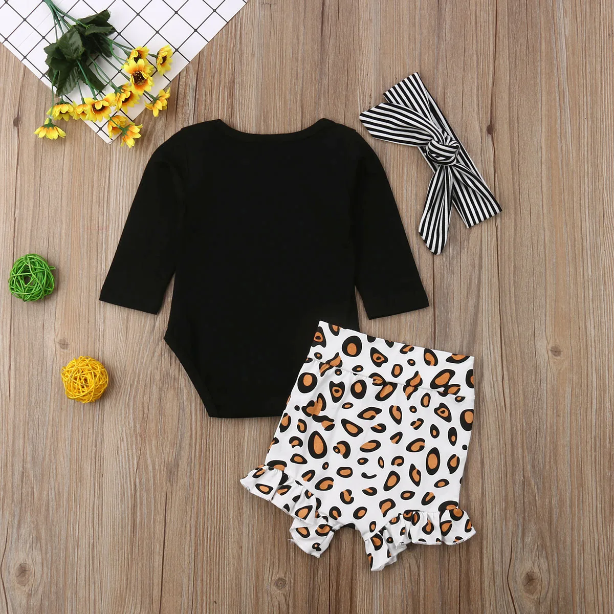 Toddler Kids Newborn Baby Girl Infant Clothes Long Sleeve Romper Tops Leopard Print Pants Headband Set Outfits | Мать и ребенок