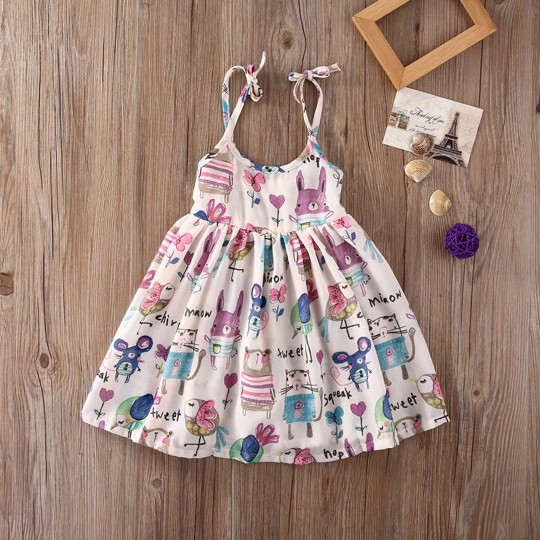 Summer Toddler Kids Girls Dress Sleeveless Cartoon Graffiti Print Strap Dresses Sundress Clothes | Детская одежда и обувь