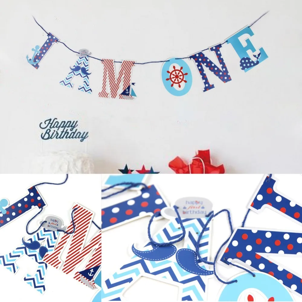 First Birthday Boy Party 1st Decor 28pcs/set With I AM ONE Banner Latex Balloon Paper Rosette Fans For Kids | Дом и сад