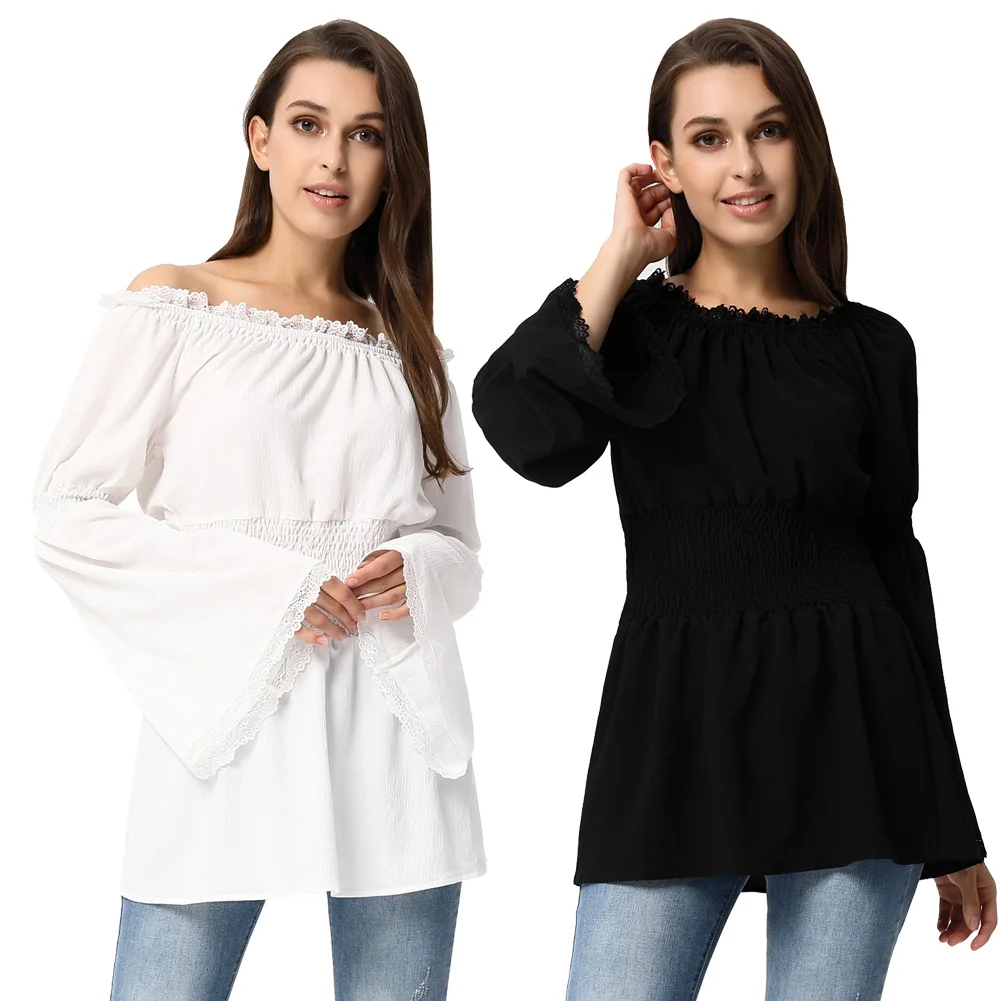 Женский OL стиль длинный рукав колокол с открытыми плечами вырез лодочкой