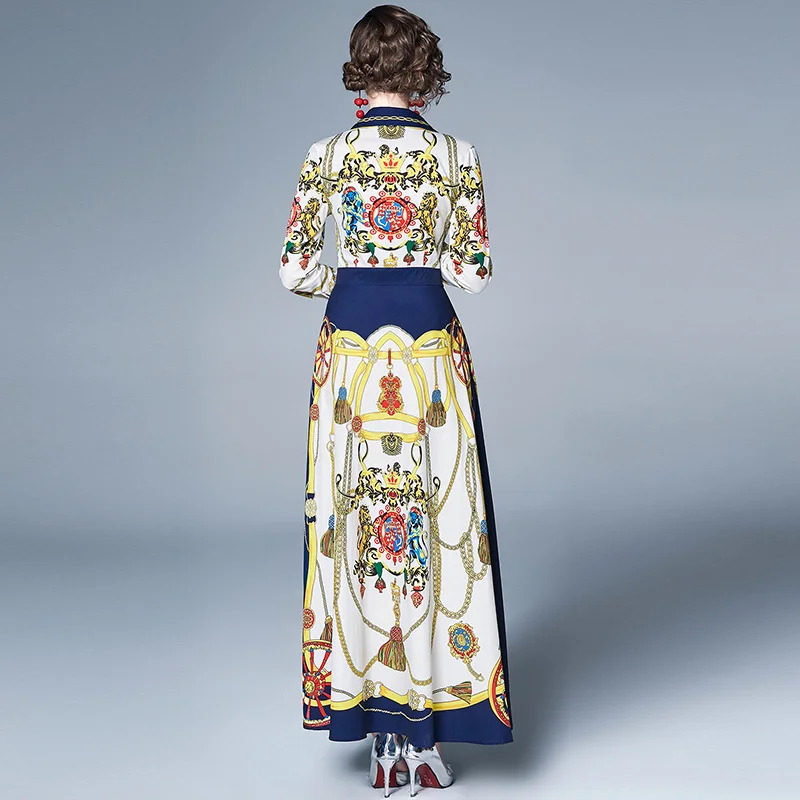 

Women Pleated Dresses Runway 2019 Quality Long Sleeve Floral Print Elegant maxi long Dress Vestido Robe Femme