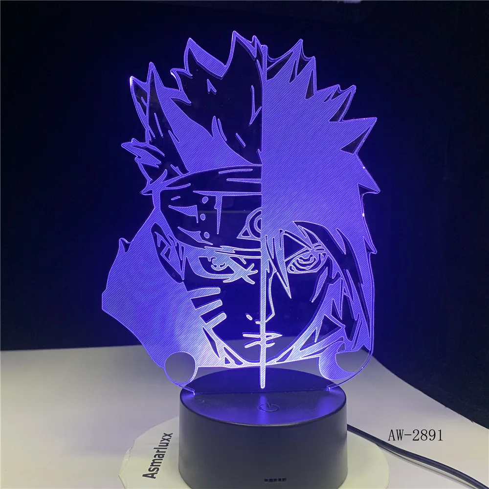 Светодиодная настольная лампа 7 меняющих цвета 3D Uchiha Sasuke для домашнего декора