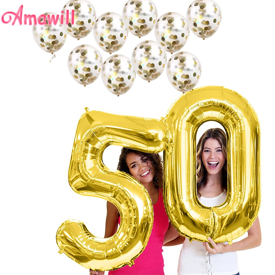 Amawill 50 лет украшения на день рождения золотые 40-дюймовые шары с цифрами из фольги