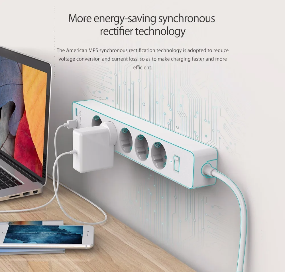 ORICO USB блок питания розетка с 2 2.4A Быстрая зарядка стандартный удлинитель Домашняя