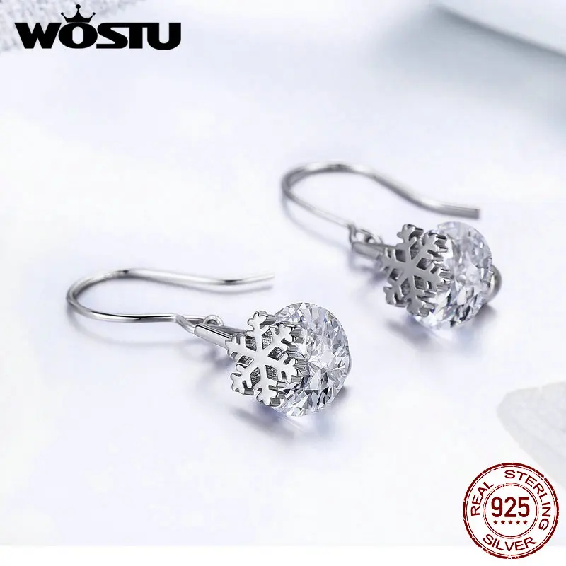 WOSTU 2019 новинка серьги капли 100% Настоящее 925 пробы серебро оригинал белый снег CZ