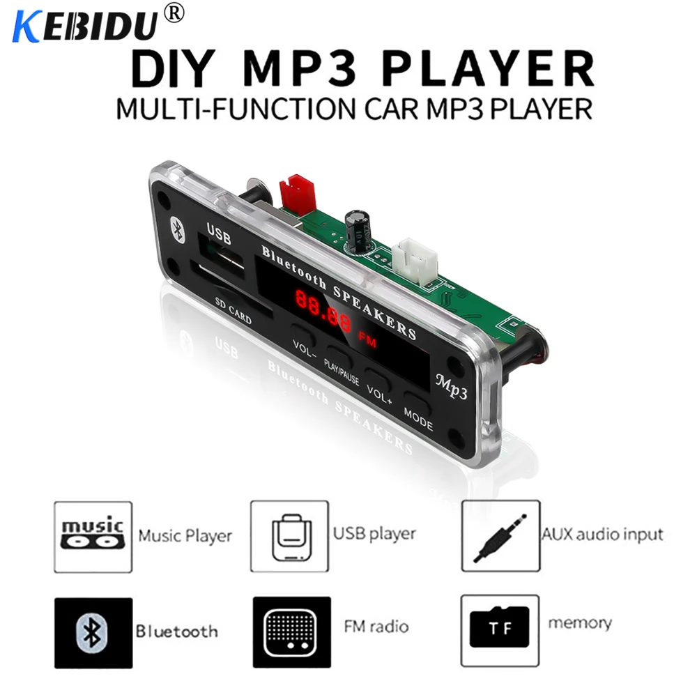 Беспроводной Bluetooth MP3 плеер KEBIDU 3 5 мм декодер плата USB TF радио FM AUX модуль в 12 В WMA