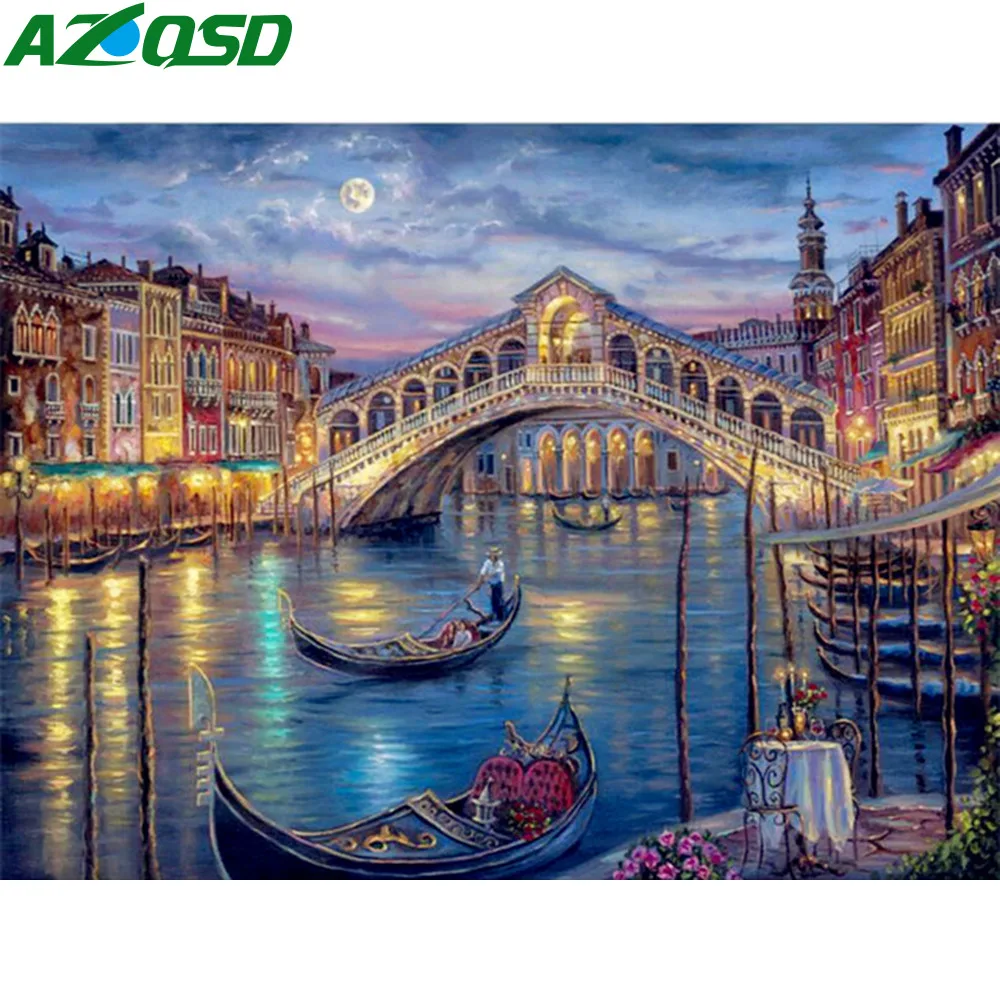 AZQSD Алмазная картина мост пейзаж полный квадратный Daimond мозаика городской крест