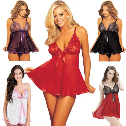 Сексуальное нижнее белье кружевное платье Babydoll женское Ночное боди |