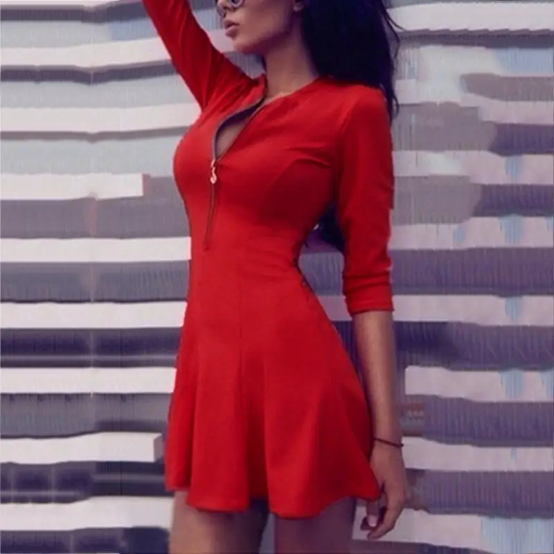 Горячее сексуальное женское летнее однотонное платье с длинным рукавом спереди