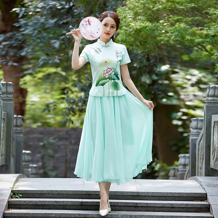 Sheng Coco Женские китайские рубашки с принтом лотоса 2019 костюм в китайском стиле