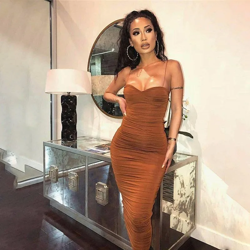 Santune драпированная складка сексуальное облегающее платье на тонких бретелях