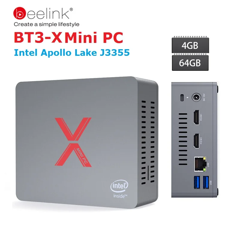Beelink мини ПК с процессором Intel Apollo Lake J3355 Windows 10 4 Гб DDR4 64 ГБ 5 8 ГГц Wi Fi 1000 Мбит/с