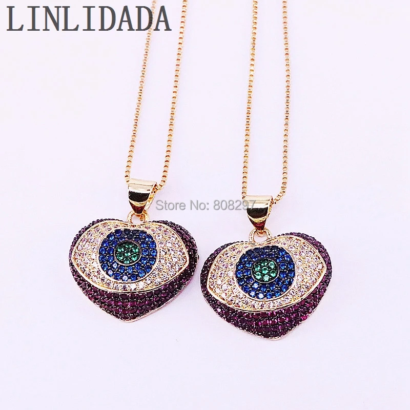 

5Pcs Cubic zirconia micro pave heart Pendant Necklace For Women Wedding/ Birthday Gifts Charm Jewelry