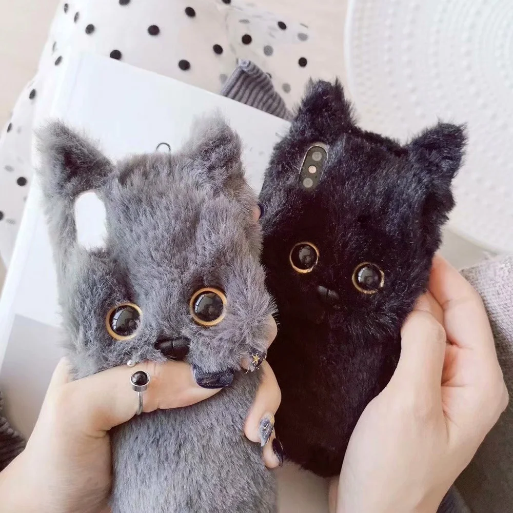 JONSNOW Winter Warm Soft Fur Phone Case for iPhone 6 6S 7 8 Plus 3D Cat Plush Cases XS XR Max Back Cover Fundas |