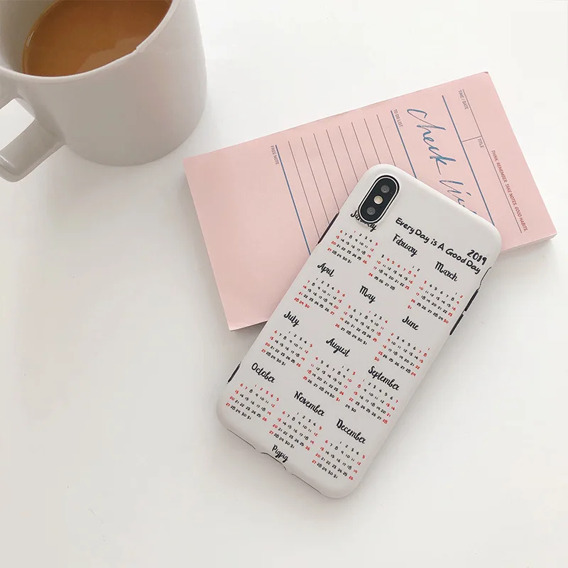Funny Calendar Pattern Korean Phone Case For iPhone 7 Puls 6 6S 8 X Xs Max XR Cases Retro Gray Cover Soft Silicon |