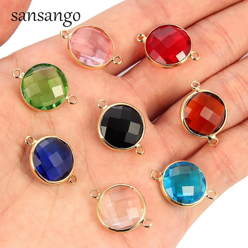 Fashion 10pcs 14mm Multi-Color Round Gold Alloy Crystal Connectors DIY Charms Bracelet Earrings Making Finding For Women Jewelry | Украшения
