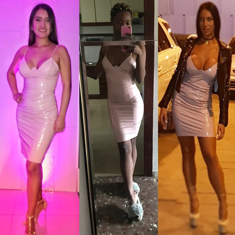 Женское сексуальное платье из искусственной кожи с v образным вырезом облегающее