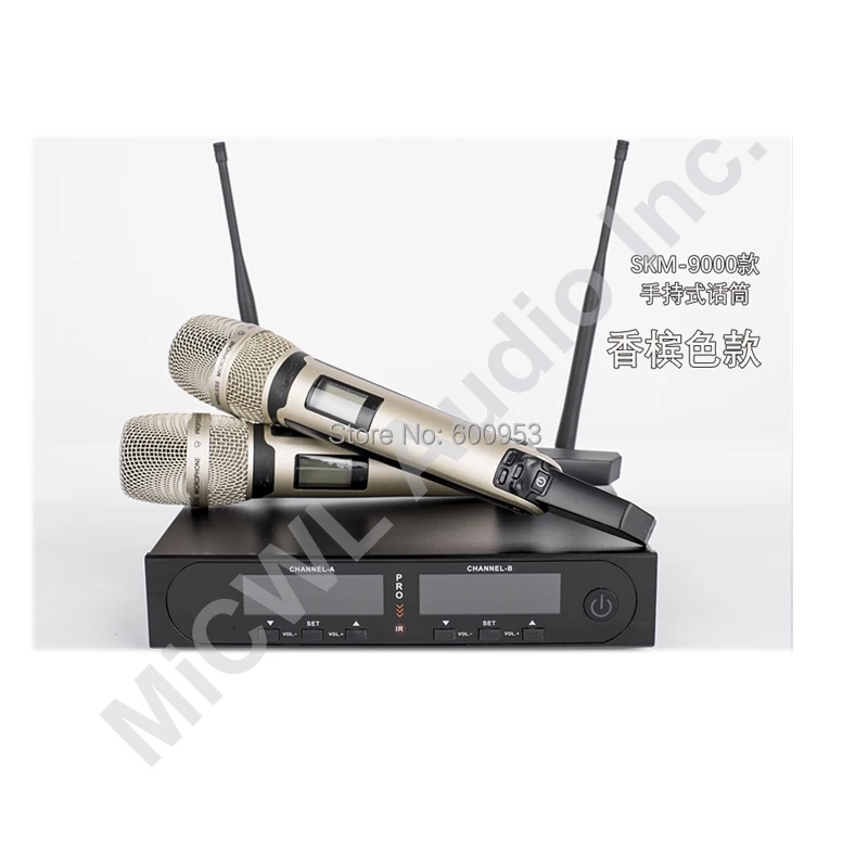Pro SKM9000 2x100 канальный караоке беспроводной микрофон Система сценическая
