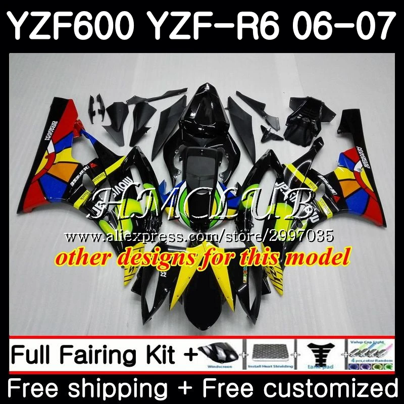 Корпус желтого и черного цвета для YAMAHA YZF R 6 600 R6 2006 2007 рамка 2 07 YZF600 YZFR6 06 комплект