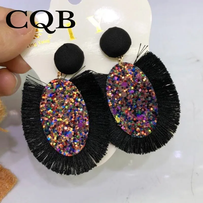 

Tassel earrings for women Sequins new fashion ladies geometric 2019 bohemian personality party jewelry red retro punk black