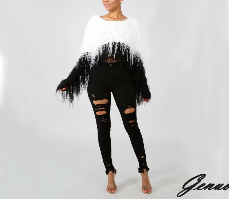 

Tassel Knitted Thick Sexy Women Sweaters and Pullovers Fashion Long Sleeve Cotton Crop Top Women Winter Sweater Women