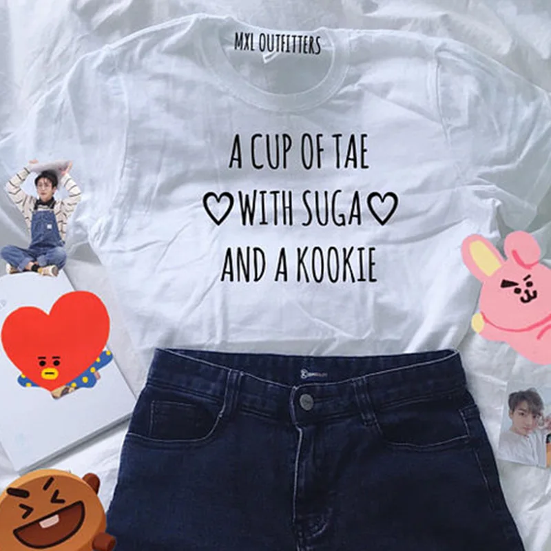 Женская хлопковая Футболка Tae Suga Kookie Повседневная футболка с надписью KPOP Agust D