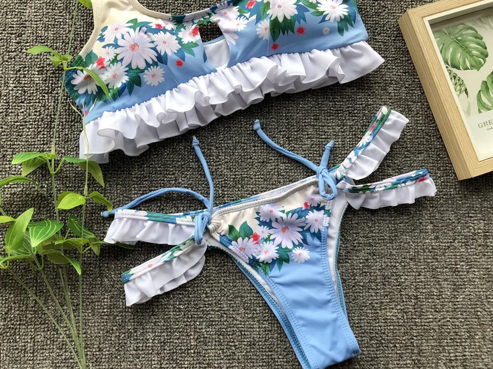 

Ruffles Flower Bikini Set Women Girl Swimwear 2019 New Printed Bandage Biquini Push Up Padded Swimsuit Summer Beach Bathing Suit