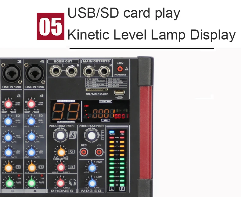 LEORY Профессиональный 4 канальный диджейский караоке микшер bluetooth 99 DSP KTV Live Mixing USB
