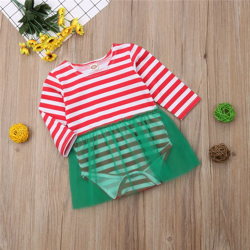 

Newborn Baby Girls Striped Jumpsuit Bodysuit One-piece Kids Long Sleeve Lace Patchwork Bodysuit Tutu Dress Outfit Clothes 0-24M