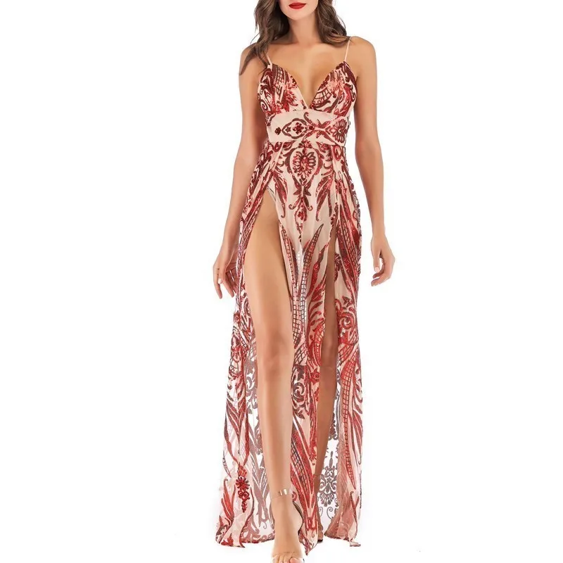 Женское длинное вечернее платье с V образным вырезом и открытой спиной|Женские