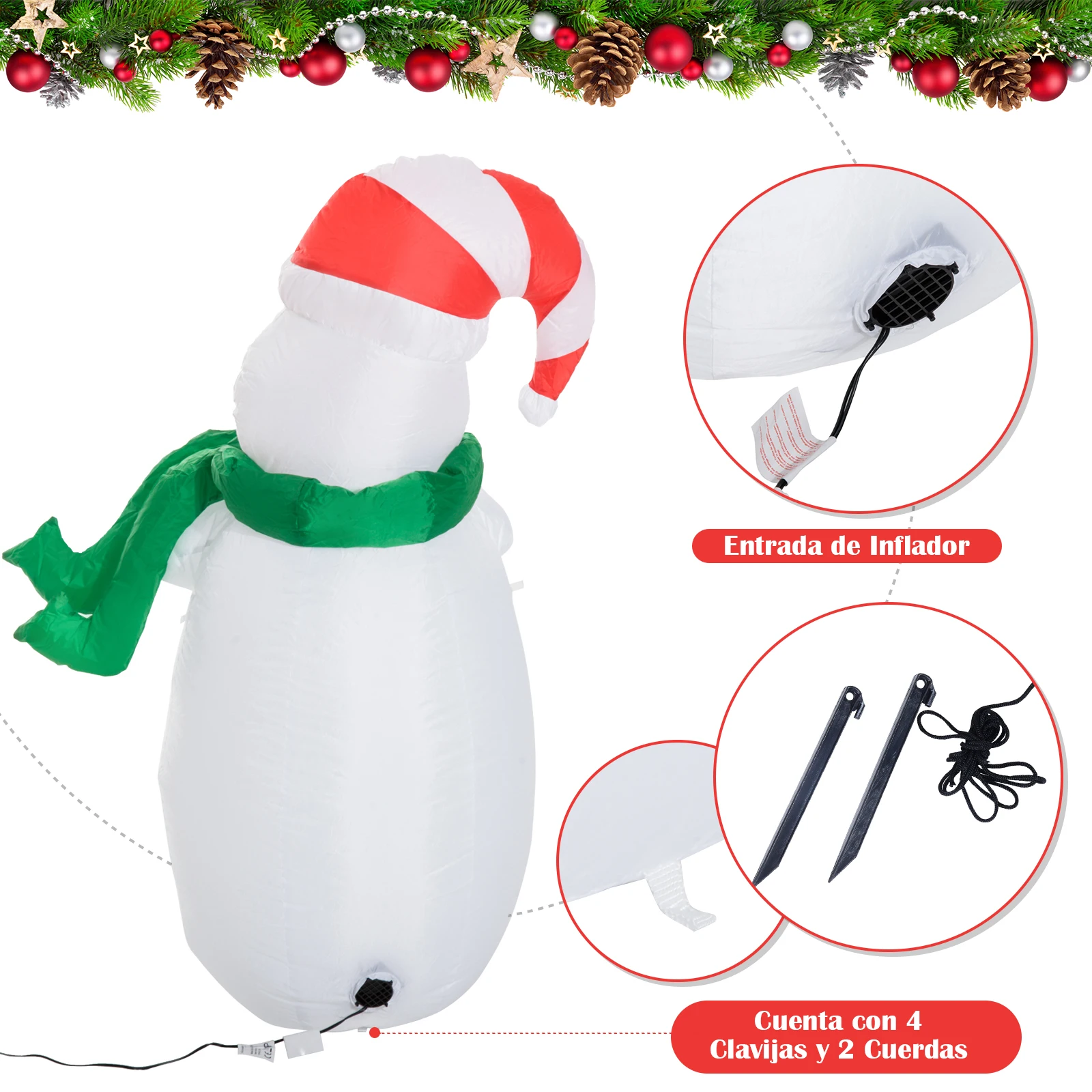 HOMCOM Muneco де Nieve Hinchable Decoracion Navidena светодиодное освещение Navidad внешний интерьер Jardin