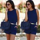 Женский мини-комбинезон пляжного типа, короткий комбинезон без рукавов с высокой спинкой, 2019