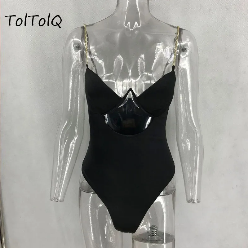 Женский комбинезон с цепочкой TolTolQ клубный открытой спиной лето 2019 | Женская