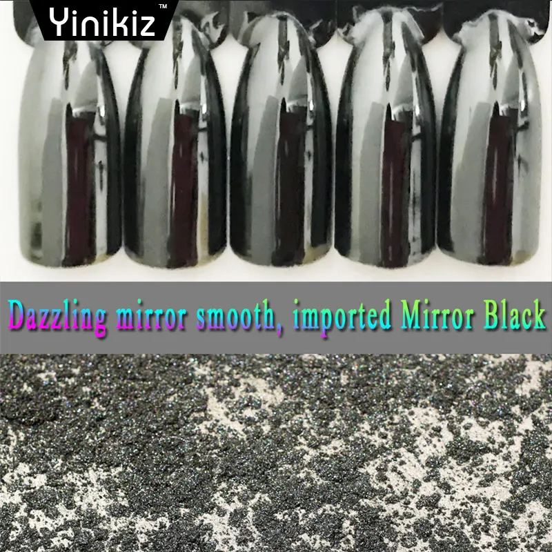 Yinikiz 1 шт. черный зеркальный блестящий порошок Ultri thin лак для ногтей блестящая Пыль