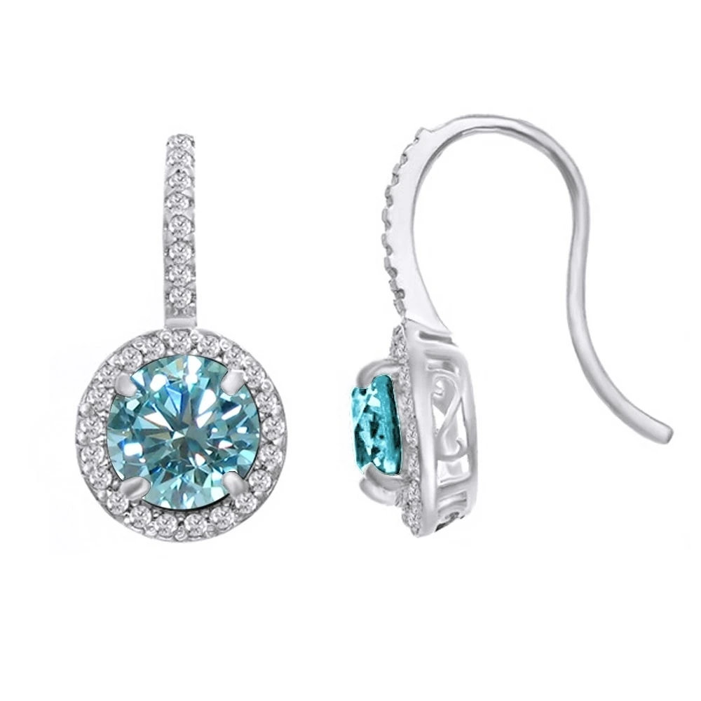 2 карат Круглый Синий Муассанит 10 к белое золото висячие серьги с крючком|Серьги| |