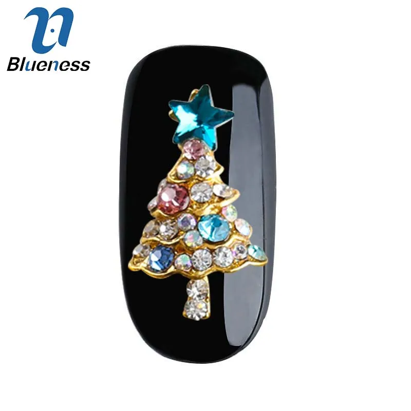 Blueness 10 шт/партия 3D Гвозди Стразы новогодняя елка со звездой DIY сплав для маникюра