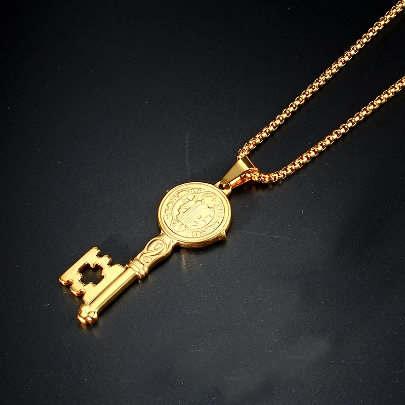 Ключевая религиозная подвеска медаль Con Medalla De San Benito En Tono 5 &quotPulgadas из нержавеющей