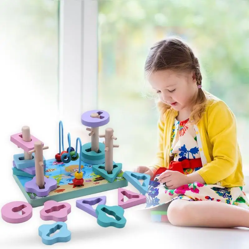 Красочные детские деревянные башенные кольца игрушки для укладки